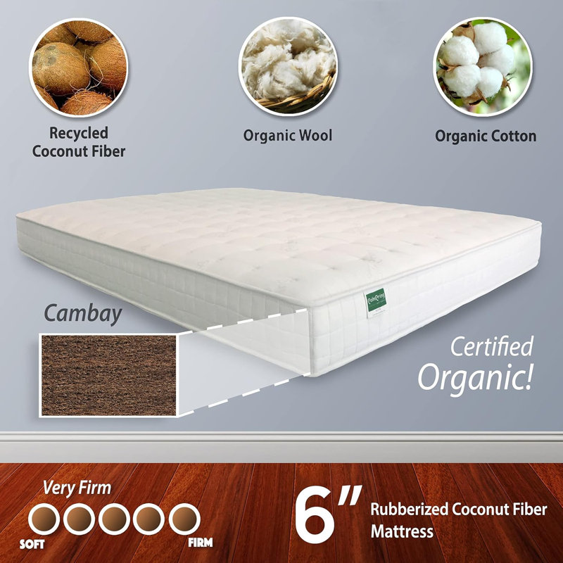 Cambay Matelas - Coco-coco biologique extra ferme 1 couche, Très grand lit, 8"