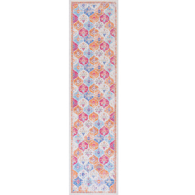 Washable Low-Pile Area Rug 2'6''X10' Cream For Living Room, Bedroom, Office, Dining Flame Retardant