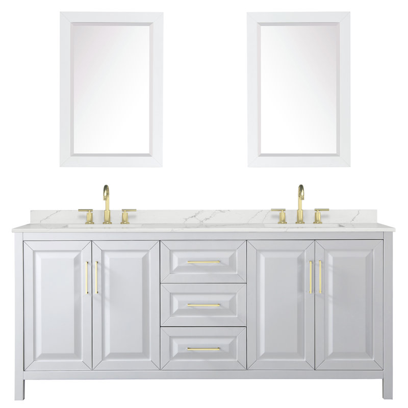 Daria 80'' W Vanity, White, Brushed Gold, White Quartz