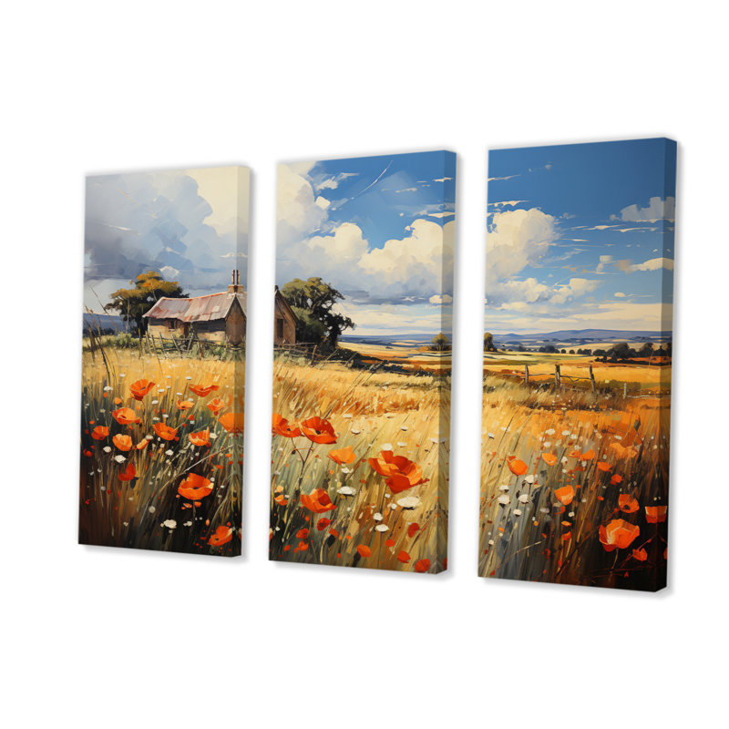 " French Fields Of Normandy I " 3 - Pieces, 28" H x 36" W x 1" D