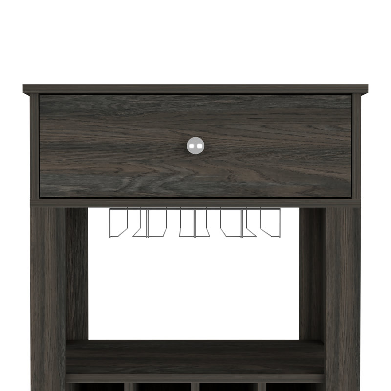 Chariot-bar roulant avec support à vin, tiroir de rangement et porte-verres à pied, chariot-bar moderne en bois sur roulettes pour la cuisine, la salle à manger et le salon