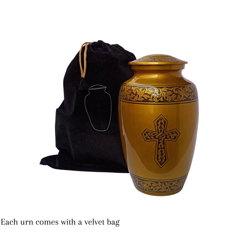 Handmade Holy Cross Large Cremation Urn, Gold