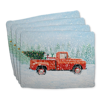 Christmas Tree Truck Braided Polyester Kibbe | Set of 4