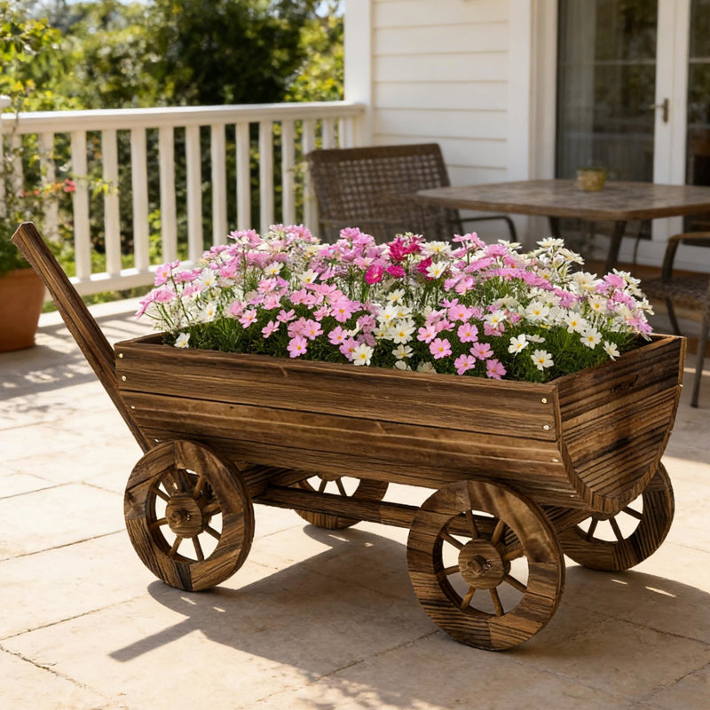 Petit chariot à fleurs brouette, jardinière mobile en bois