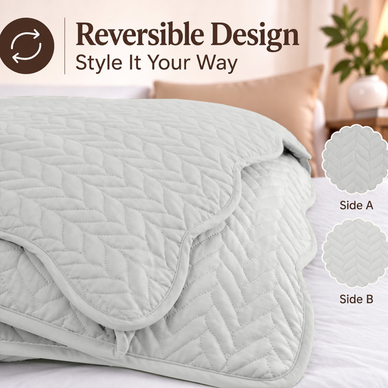 Ensemble de couvre-lit à motif de feuilles en relief pour lit simple – 2 couvre-lits et 2 taies d'oreiller, Blanc