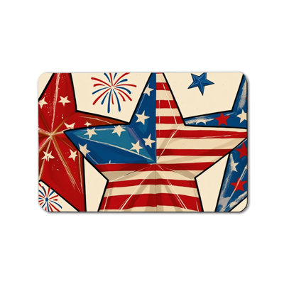 Red White Blue Star Firework Patriotic Foyer Entry Mat 20"x 32"