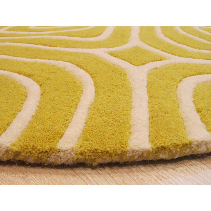Tapis jaune en laine touffeté à la main Marla, Rond 7 pi 9 po