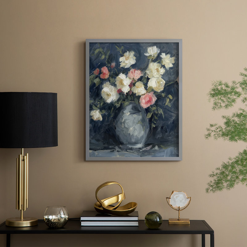 Impasto Floral Arrangement I Framed Print - Solid Wood, Gris, H 11 po x l 9 po