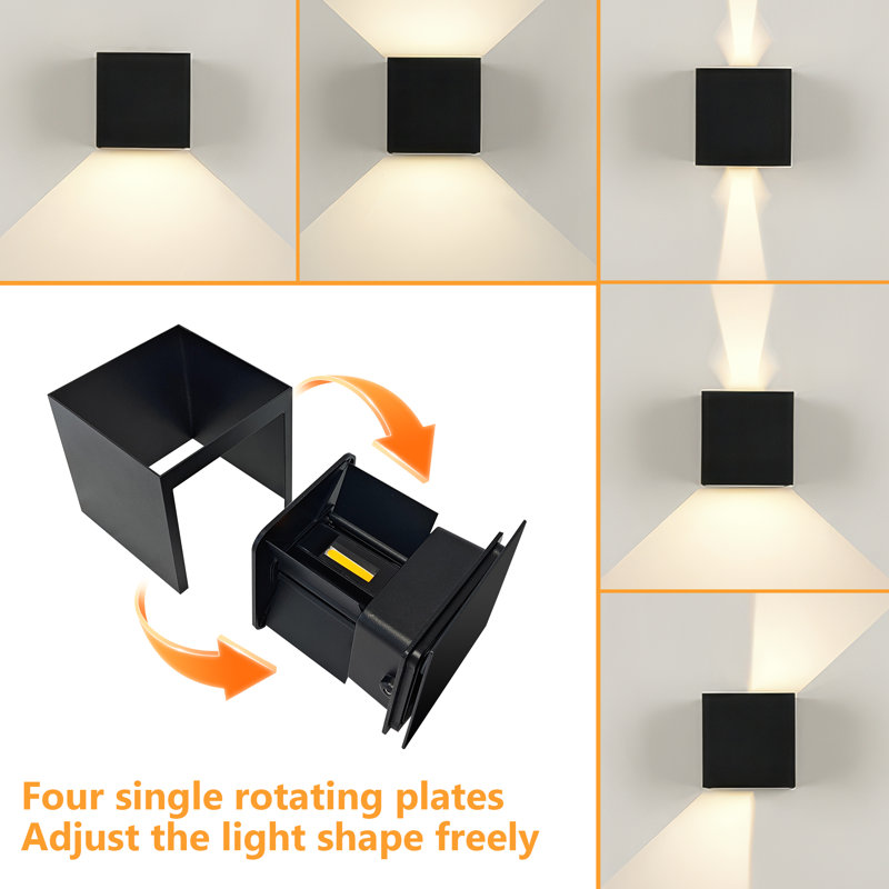 Modern Led Wall Sconces (2-pack), Black Square Up Down Lights, Ip65 Waterproof Aluminum Fixtures For Indoor/outdoor Use, 20 W