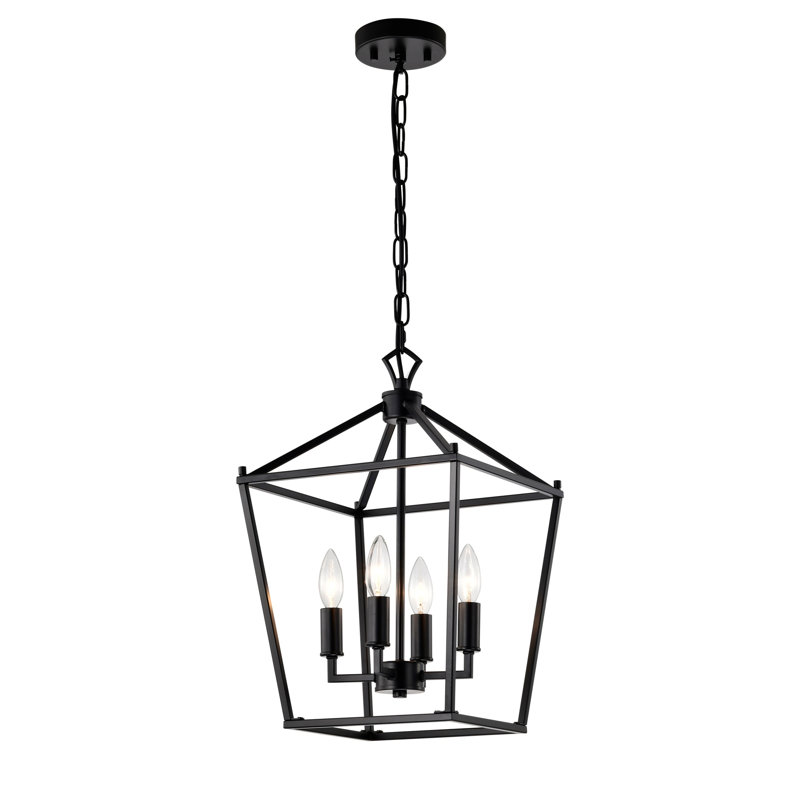 Lustre en fer de style lampadaire Buelex, H 16,9 po x l 11,8 po x P 11,8 po, Noir mat