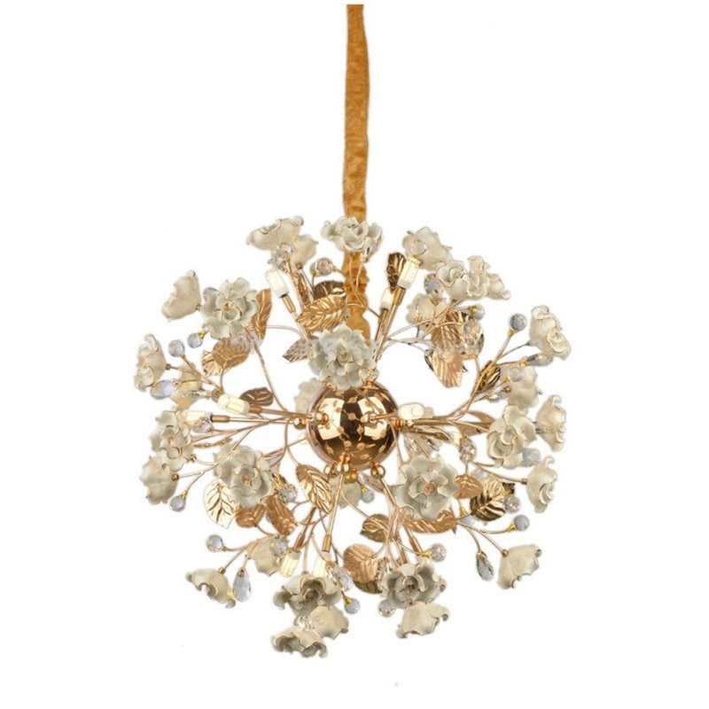 Lustre suspendu en porcelaine Josann, Bleu pastel, H 24 po x l 24 po x P 24 po, Transparent