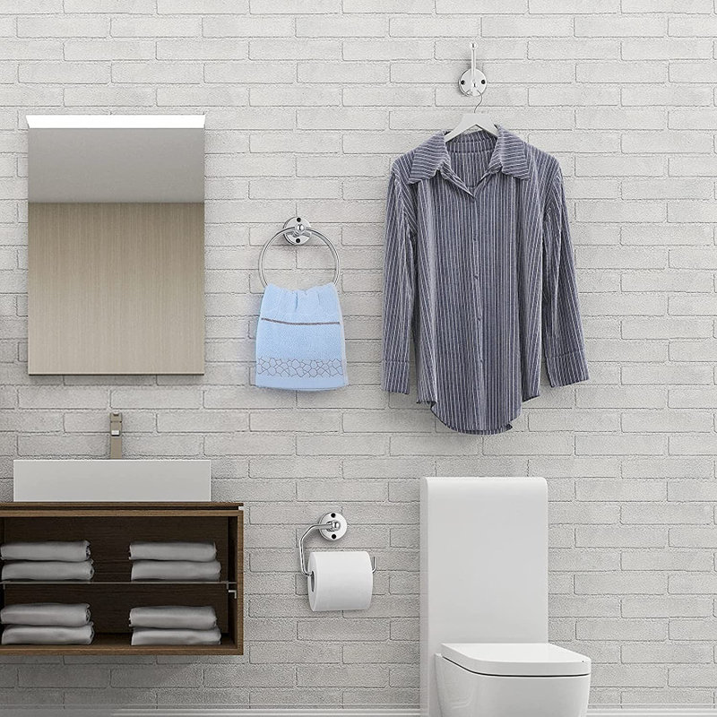 Ensemble de quincaillerie de salle de bain 4 pièces, anneau à serviettes en acier inoxydable, porte-papier hygiénique - argent