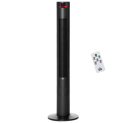 HOMCOM Freestanding Tower Fan Cooling For Bedroom With 3 Speed, 12H Timer, Oscillating, LED Panel, Remote Controller, Black