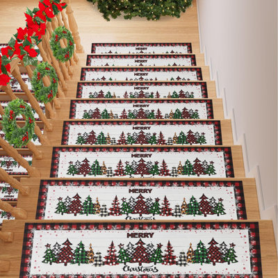 Christmas Stair Treads for Wooden Steps Indoor 15 Pack,8"x30" Non-Slip Stair Carpet Treads Rubber Stair Runner Stair Rugs Safety Mats for Dogs,Kids&Elder,Stairway Grip Step Treads Carpet