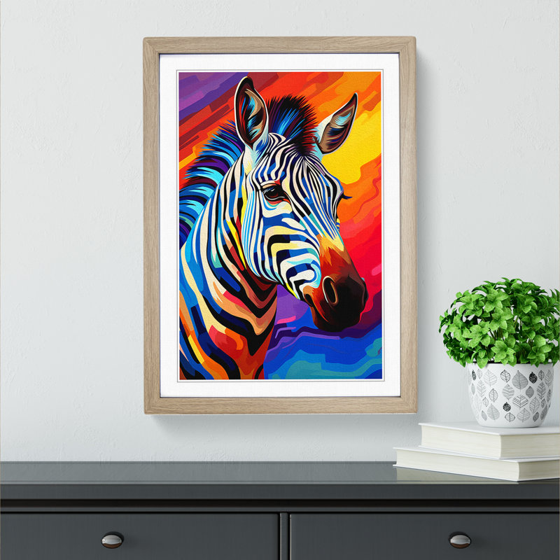 XYZ-FRM-V1223-1726 Zebra Abstract - Single Picture Frame Print on Wood, 46cm H x 34cm W x 2cm D, Oak