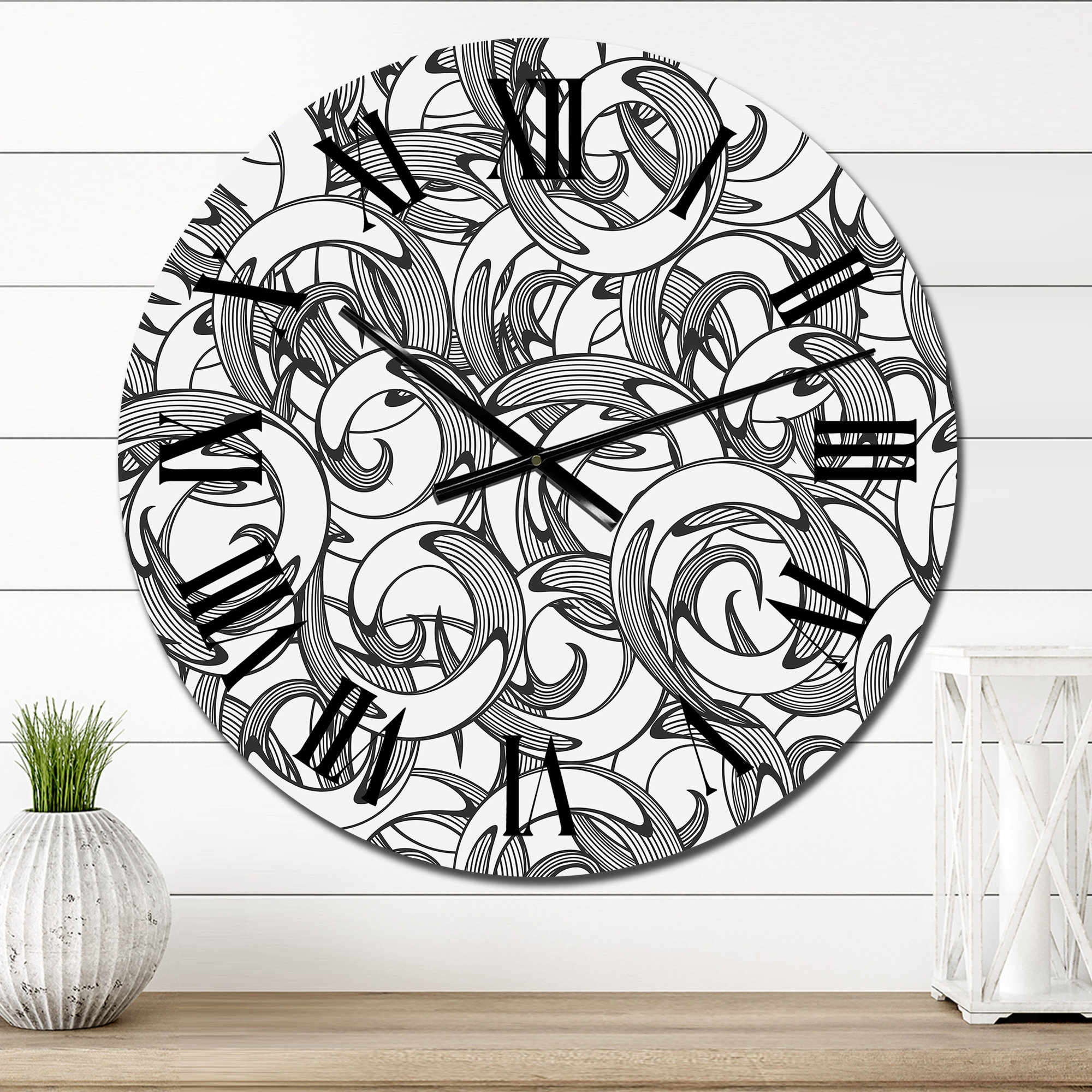 East Urban Home Monochrome Shapes IV - Patterned Wall Clock | Wayfair