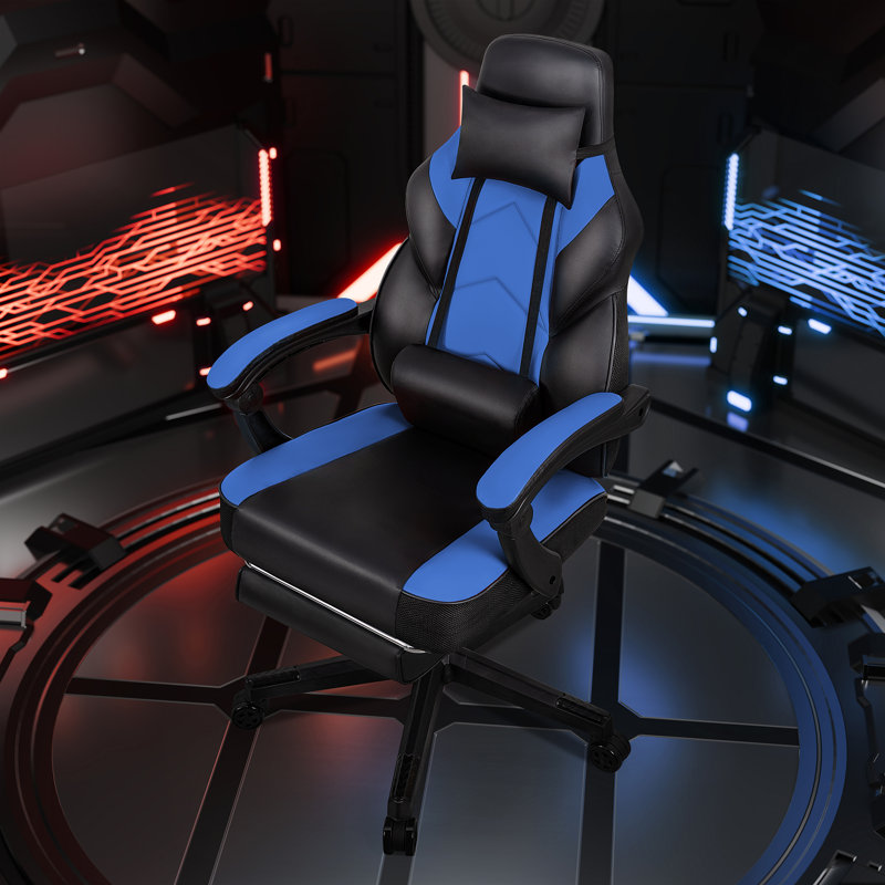 Ergonomic Gaming Chair with Footrest, Ergonomic Chair with Lumbar Support, Blue