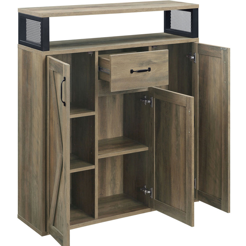 3-Door Rustic Oak Server For Dining - Spacious Shelf Space Dishes Finish Storage With Custom Options