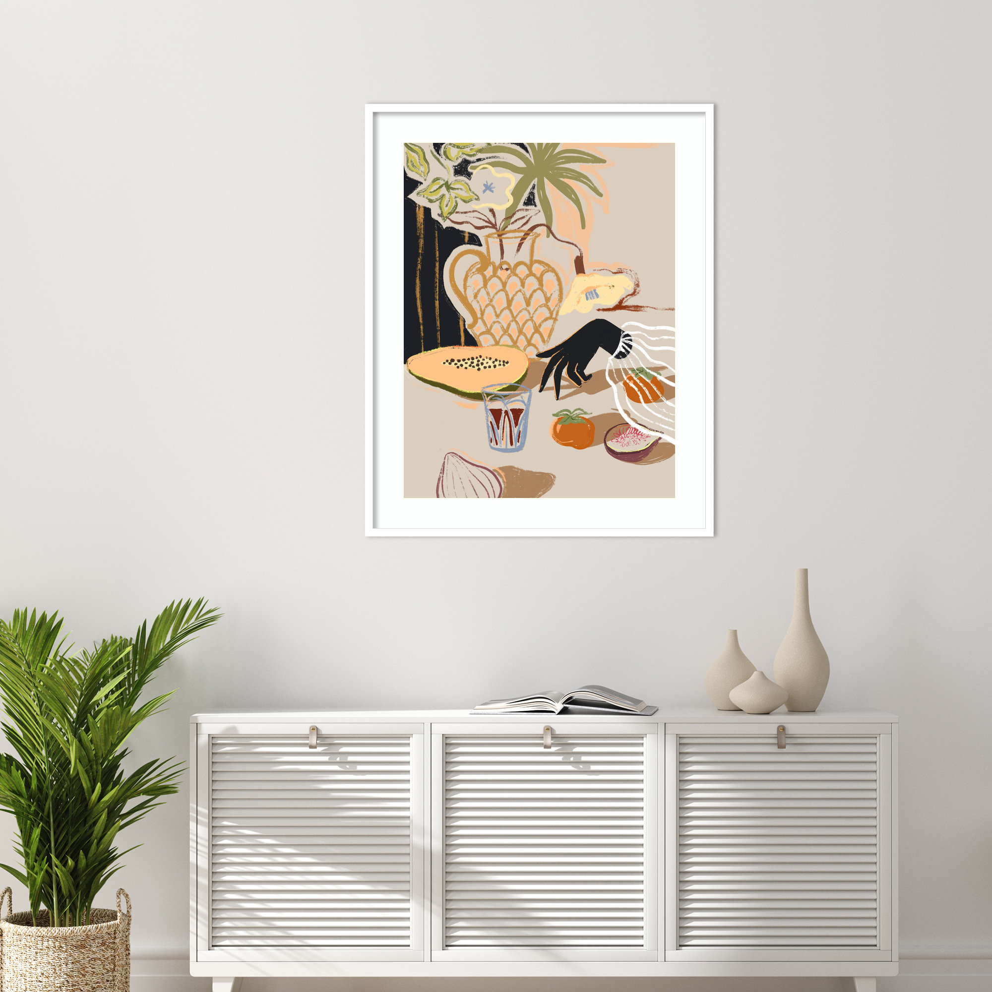 Fruitful Spread by Arty Guava Wood Framed Wall Art Print, White, 41" H x 33" W
