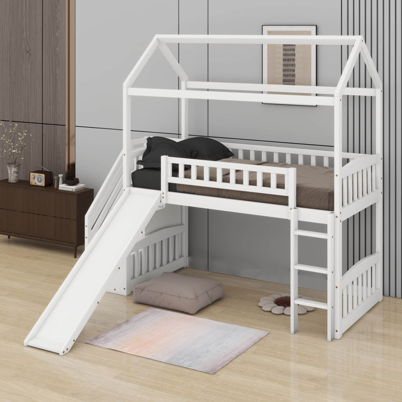 Lit mezzanine simple avec glissade, Blanc