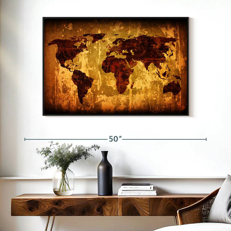 Carte du monde rétro Aliaz, H 27 po x l 40 po