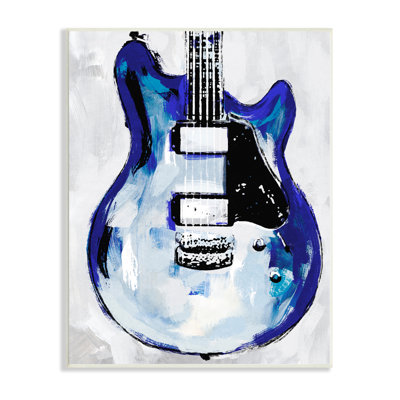 Abstrait, corps de guitare de roche, peinture bleue moderne, giclée sur toile blanche, art texturé par Annie Warren