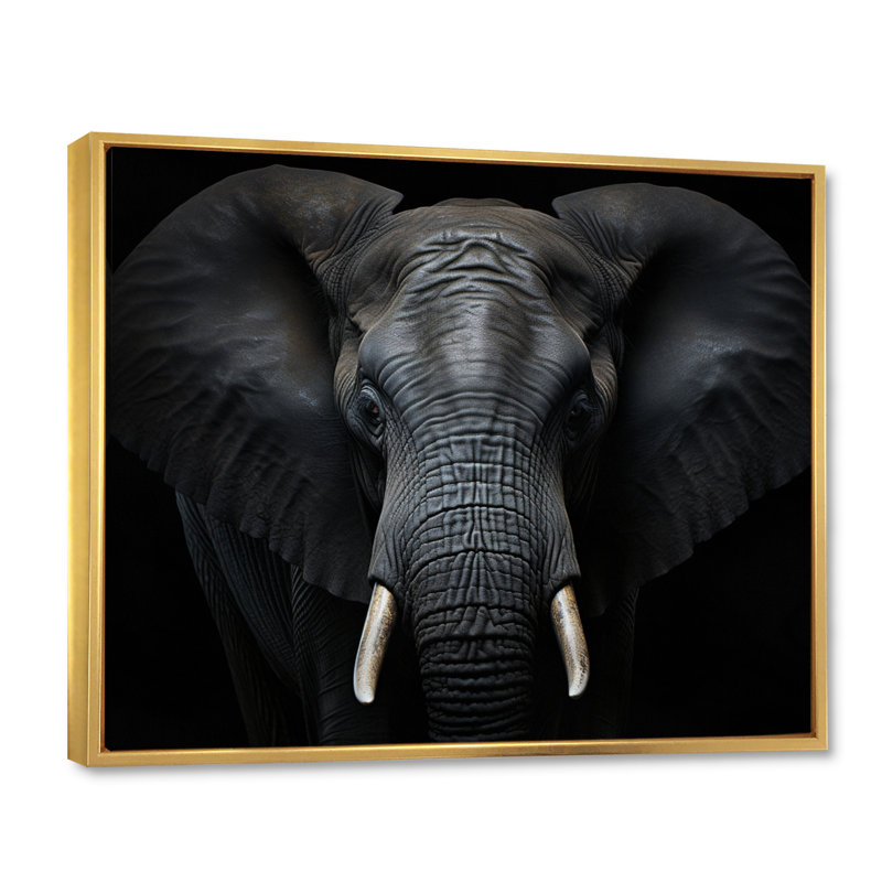 «Black and White Elephant Embrace of Force VI», reproduction sur toile, H 12 po x l 20 po x P 1 po, Cadre flottant doré