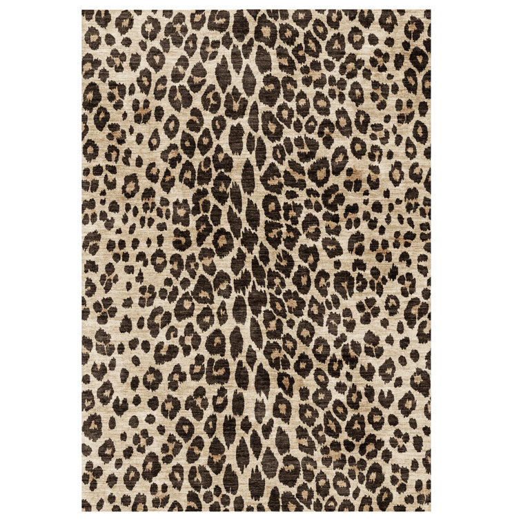 Rayna Lennie Brown Gold Ivory Modern Leopard Animal Print Indoor Area Rug, Flat Pile for Living Room & Bedroom