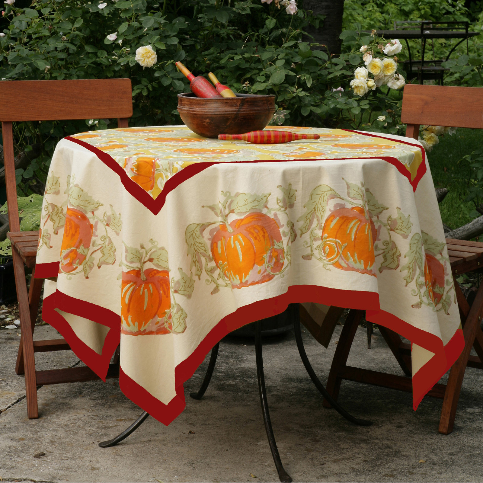 Pumpkin Tablecloth in Orange & Mustard, 59" L x 59" W, Yellow