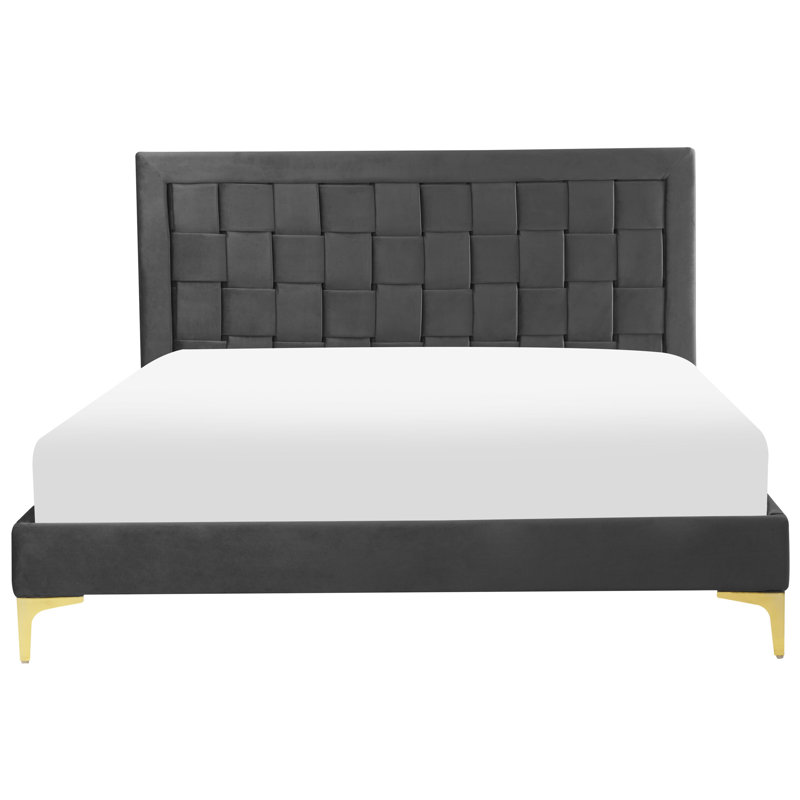 Rajmund Upholstered Velvet Bed, European Double (140 x 200cm), Black