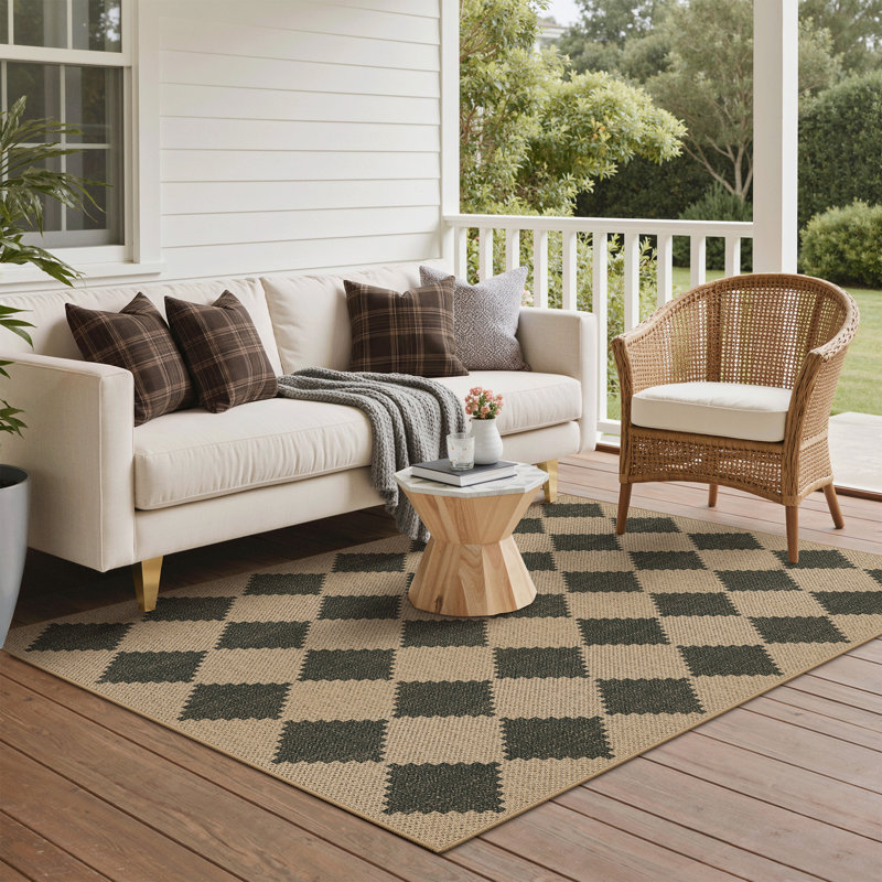 Machine Washable Outdoor Rug, Non-Slip Diamond Area Rug, Rectangle 5' x 7'