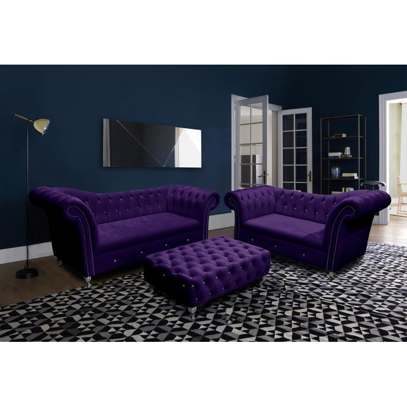 Painter Velvet Living Room Set, Amethyst