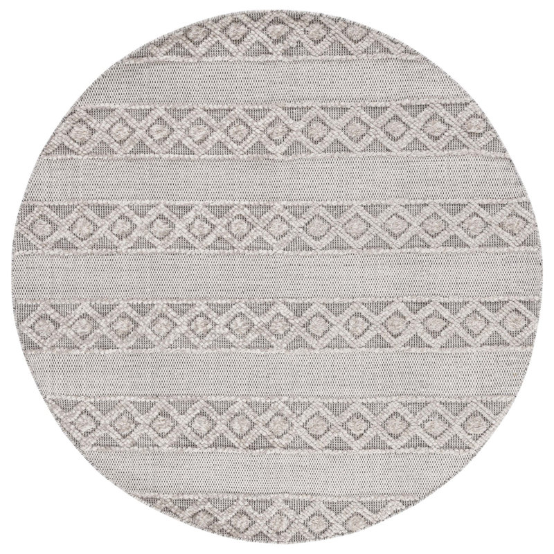 Ailiedh Vermont Flat Weave Wool/Cotton Geometric Rug in Ivory/Beige, Round 6'