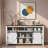 Farmhouse Sideboard With Sliding Barn Door, Mesh Panels And Open Storage-1257280623