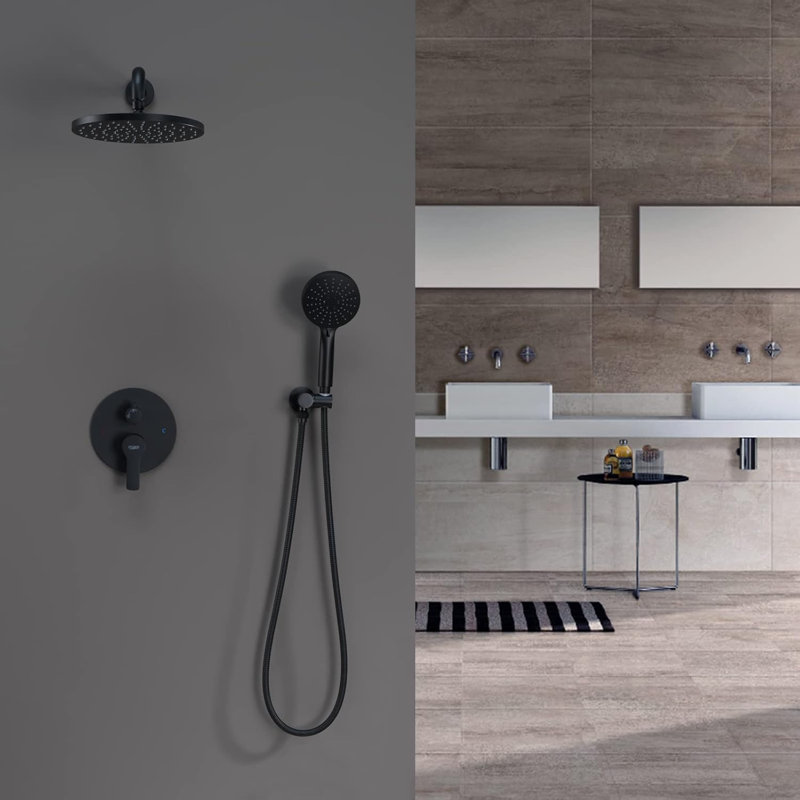10 Inch Rainfall Shower System With Square Fixed Shower Head And High Pressure Handheld Shower, Wall Mounted Brushed Shower Faucet Set - Cupc Certified Water Saving Design