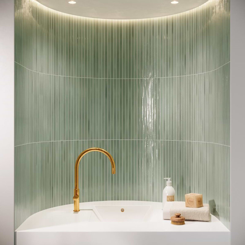 Kanbina 5x18 Brick Glossy Ceramic Mosaic Tile, Apple Green