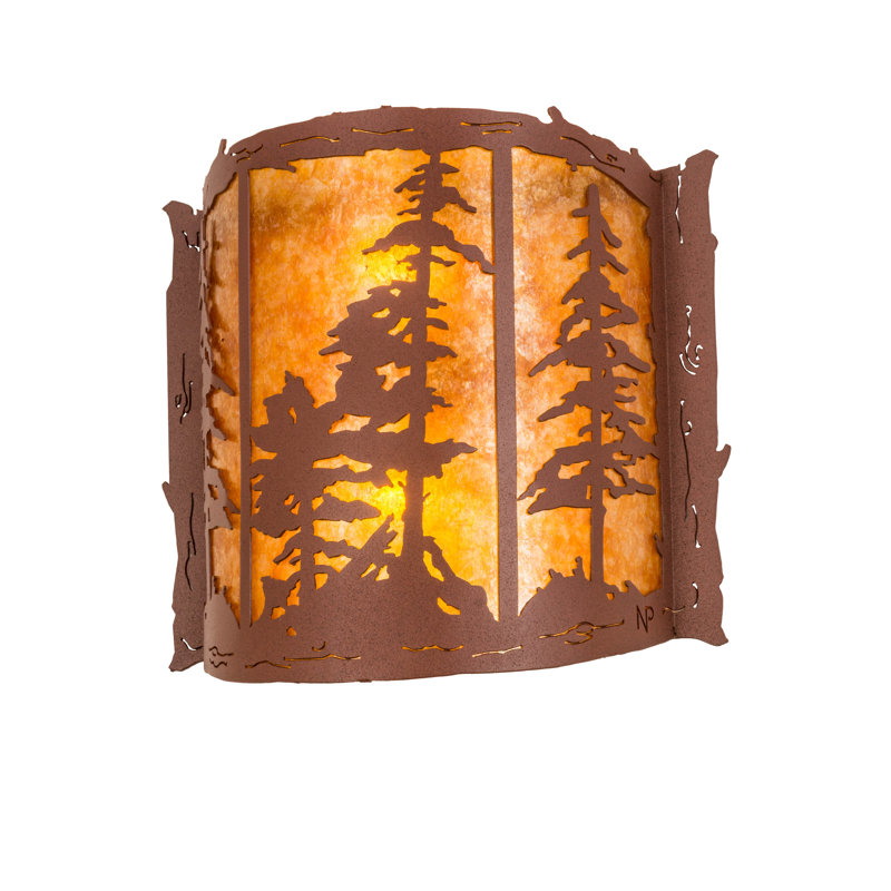 Rustic Amber Mica 2-Light Wall Sconce with Rust Finish
