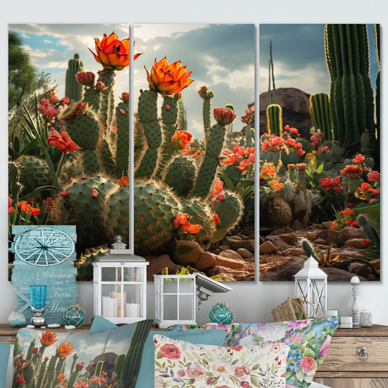 Cactus vert corail II sur toile, reproduction de 3 pièces, H 32 po x l 48 po x P 1 po