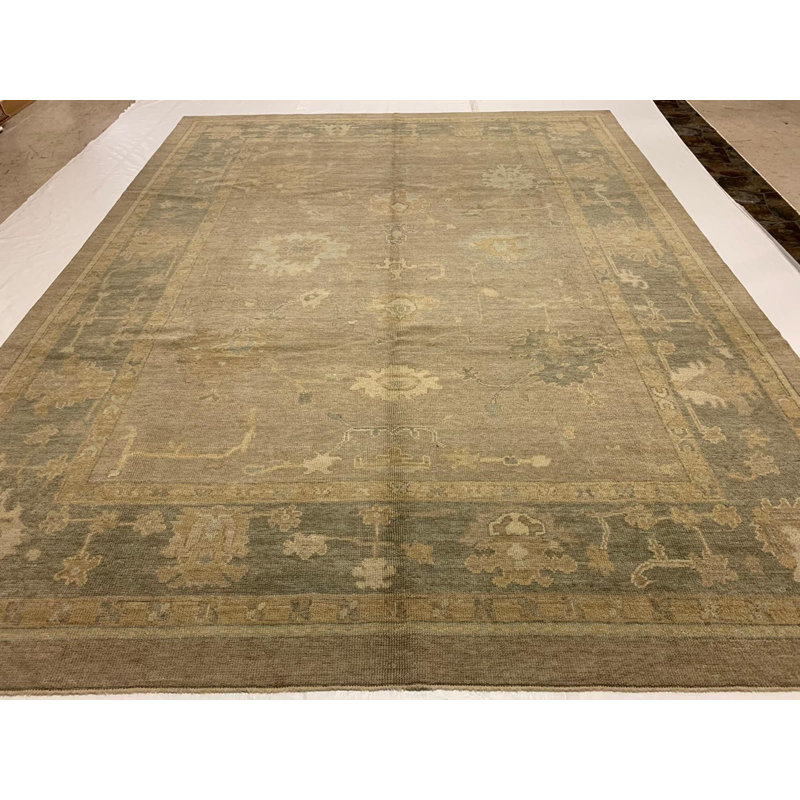 Tapis turc Oushak rétro noué à la main de conception unique 9 pi 1 po x 12 pi 0 po Anatolian