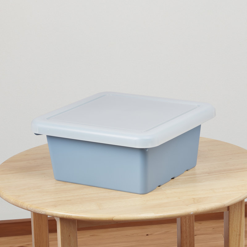 Powder Blue Plastic Lidded Storage Bins for Kids, 2-Pack