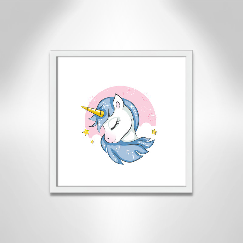 Impression sur papier Sparkly Unicorn, H 16 po x l 16 po x P 1,18 po, Encadré de boîte blanc