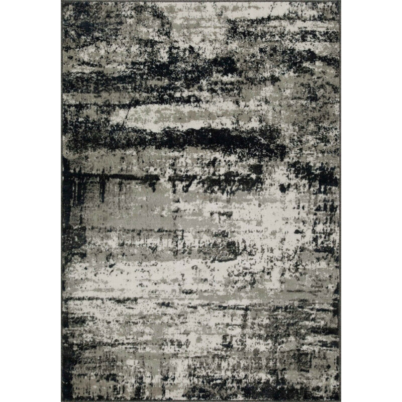 Tapis intérieur / extérieur gris / noir en laine Shander, Tapis de couloir 2 pi x 8 pi