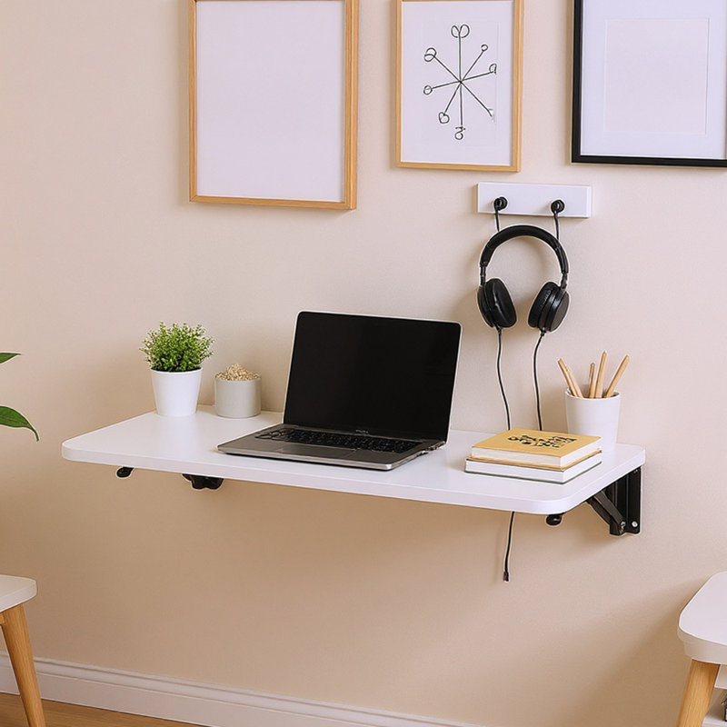 Adjustable Metal Base Floating Desk, 3cm H x 65cm W x 24cm D, White