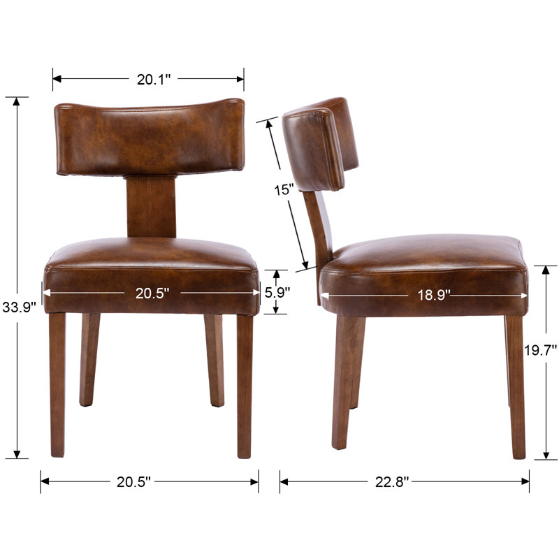 Brown Faux Leather Upholstered Dining Chairs with Wood Frame, Set of 2