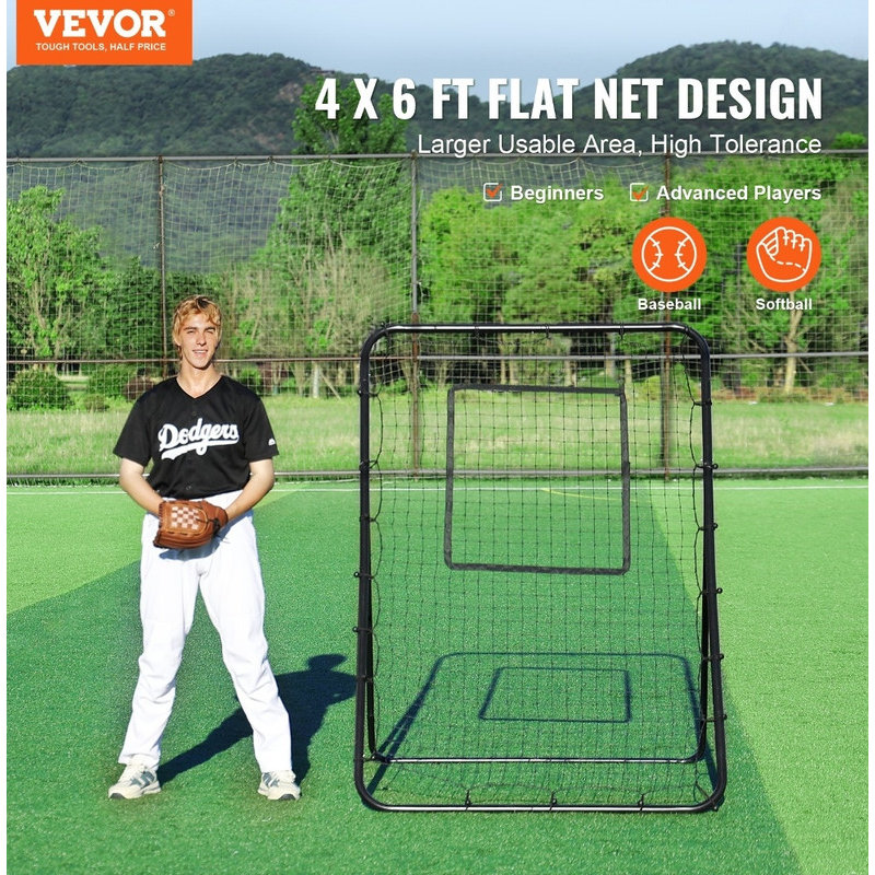 Rebondeur de baseball à angle réglable Softball - filet de PitchBack 4 pi x 6 pi