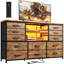 Commode pour chambre à coucher avec prises de courant et lumières à DEL, commode télé 12 tiroirs avec 2 tablettes à pneus-482009237