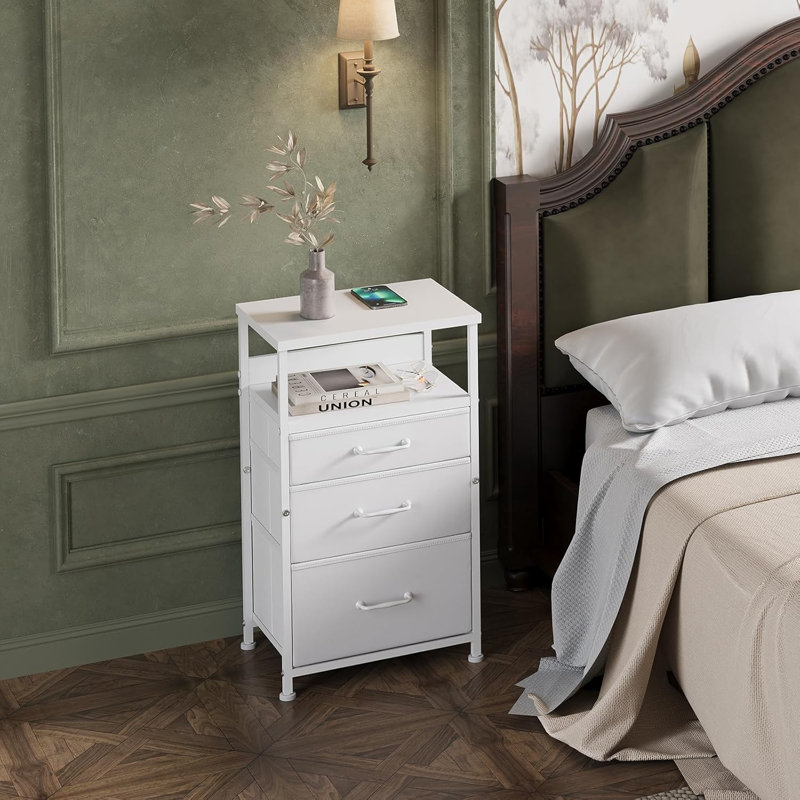 Bedside Table With 3 Fabric Drawers, Side Table With Open Shelf, End Table With Steel Frame,3 Drawer Dresser For Bedroom, Entryway, College Dorm, Easy Assembly,