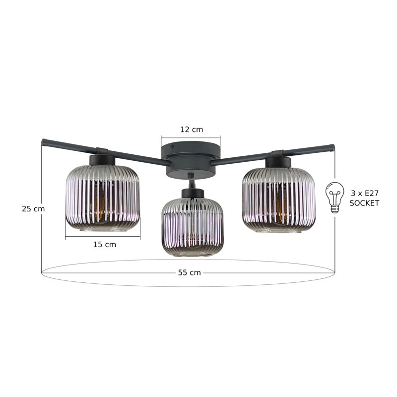 Foton 3-light Flush Mount, Black