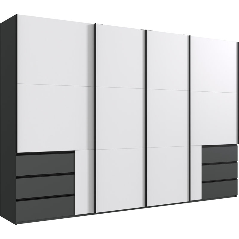 Guardino 4 Door Wardrobe, Graphite/White, 236cm H x 350cm W x 65cm D