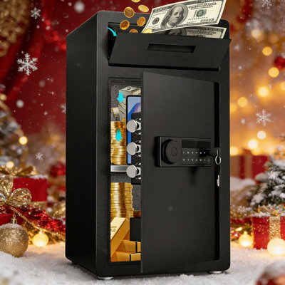 6.5 Cub Safe Box, Large Drop Safe For Business, Money Box With Drop Slot & Digital Keypad, Home Cabinet With Dual Alarm & Mute Function For Home